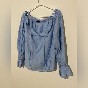 Saks Fifth Avenue Light Blue Off-Shoulder Peasant Blouse